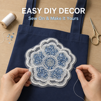 Applique florale perlée bleue avec sequins et tissu maillé, décor floral brodé à coudre pour vestes, robes, sacs et projets DIY