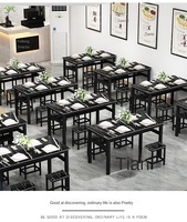 Ensemble table et chaises de salle à manger pour restaurant, cantine, snack-bar - 2 à 4 personnes, plateau rectangulaire, tabourets