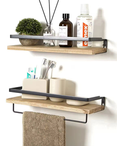 Étagère <span class=keywords><strong>murale</strong></span> de rangement <span class=keywords><strong>murale</strong></span> en <span class=keywords><strong>bambou</strong></span> à cadre flottant détachable 2 pièces - Product Image 3