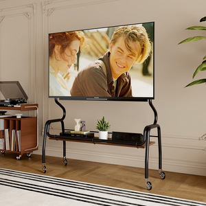 Soporte de TV de acero inoxidable con ruedas, diseño minimalista moderno de 40-85 pulgadas para sala de estar y dormitorio, estante de almacenamiento, panel de madera - Product Image 4