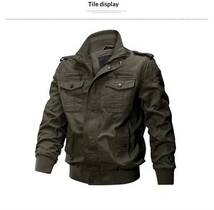 M-6XL Men's Vintage Canvas Quilted <b>Jacket</b> Solid Color Long Sleeve Stand-up Collar Zipper Slim Fit Autumn Casual Outerwear - Product Image 3