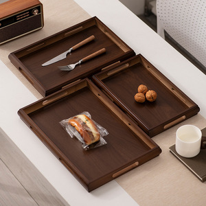 Bandeja de té rectangular de madera maciza color nogal con asa para almacenamiento de pan y repostería en el hogar. - Product Image 3