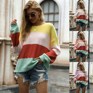 Suéter de manga acampanada para mujer, <span class=keywords><strong>jersey</strong></span> con <span class=keywords><strong>rayas</strong></span> de Color, comercio de ocio en Europa y Estados Unidos, Otoño, nuevo - Product Image 5