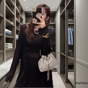 Bolso Redondo Hecho a Mano de Alta Calidad con Borlas y Cristales, Casual, Elegante, con Cadenas Cruzadas para Damas - Product Image 4