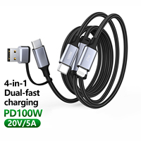 Câble de charge USB 2-en-2 100W 5A en nylon tressé Type C à charge rapide compatible avec iPhone 18 17 15 Samsung Galaxy A17 S21