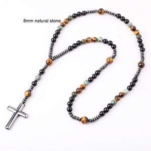 Collar <span class=keywords><strong>de</strong></span> Rosario con Cuentas <span class=keywords><strong>de</strong></span> Hematita y Ojo <span class=keywords><strong>de</strong></span> Tigre, Collar Largo <span class=keywords><strong>de</strong></span> Piedras Naturales con Cuentas <span class=keywords><strong>de</strong></span> Acero Inoxidable para <span class=keywords><strong>Hombre</strong></span> - Product Image 2