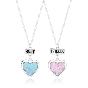 Collana con ciondolo a cuore per bambini con foto nascosta e paillettes, a forma di cuore, con olio a goccia, di gran moda - Product Image 1