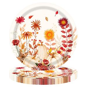 Großhandel Gold Einweg-Papiergeschirr Ahornblatt-Kürbis-Muster, Thanksgiving Einweg-Papier-Tischzubehör - Product Image 2