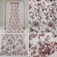 Tissu en dentelle brodée en maille tissée 150D avec perles et tubes, tissu pour chemises, broderie de mode avec paillettes, tissu en dentelle 100% polyester pour vêtements