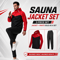 Setelan Sauna Pria 2 Potong Jaket Berkerudung dan Celana Langsung dari Pabrik, Logo Kustom OEM ODM Label Pribadi Pakaian Olahraga