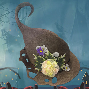 Sombrero de bruja de Halloween con forma de cono, color marrón con flores, para fiestas, disfraces, juegos de rol - Product Image 2