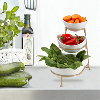 Ensemble de bols à fruits de luxe moderne Habilife, motif carré, plateau de service ovale en porcelaine avec support en métal, lot de trois plats pour la maison