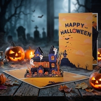 Cartes de vœux en papier 3D Halloween Château d'araignées Maison hantée Vernissage brillant Vente en gros Enveloppes personnalisées OEM Enfants
