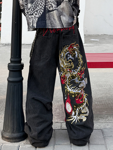 Wholesales Embroidery Baggy Denim <strong>Jeans</strong> Custom Heavyweight Vintage <strong>Work</strong> Design Wide Leg <strong>Jeans</strong> Men - Product Image 1