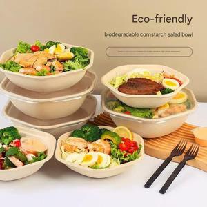 750ml 1000ml 1300ml 1600ml Biodegradable Disposable Square Salad Bowl Bagasse <b>Takeaway</b> Food Packaging Lid Party Heat Resistant - Product Image 6