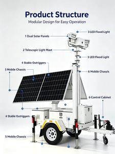 Torre de Iluminación Solar Portátil de Alta Calidad, 2 Paneles de 455W, 4 LED de 60W, Elevación Manual con Cabrestante, IP67, MPPT 20A, para Jardín - Product Image 3