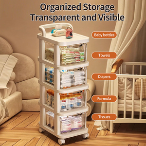 Carrinho de Armazenamento Portátil para Bebês com 3/4 Camadas e Gavetas, Organizador de Gavetas com Rodas para Berçário, Essenciais para Bebês, Lenços Umedecidos e Cremes - Product Image 2