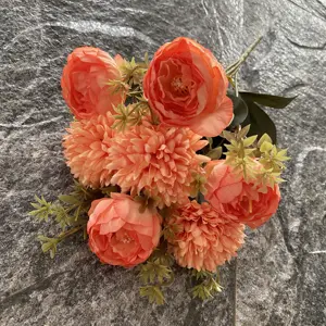 Wholesale Faux Flower Bunch 35cm Artificial Peony With Chrysanthemum Spinosum Silk Flowers For Wedding Party Decor