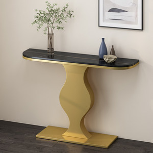 Mesa Consola de Entrada de Metal de Alta Gama, Estilo Contemporáneo de Lujo Ligero, con Placa de Roca Semicircular y Estante de Almacenamiento para Sala de Estar, Novedad - Product Image 4