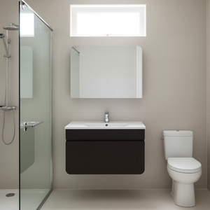 Mueble de baño con lavabo de 32 pulgadas, montado en la pared para baños pequeños, diseño moderno, acabado oscuro, MDF, lavabo de cerámica - Product Image 2