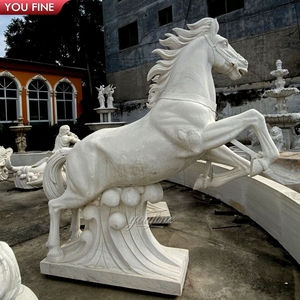 YOUFINE Statue de <span class=keywords><strong>cheval</strong></span> en marbre <span class=keywords><strong>blanc</strong></span> sculptée à la main, sculpture d'étalon en pleine action pour la décoration de villas, allées et propriétés - Product Image 2