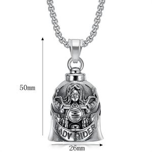 Collier avec pendentif cloche en acier inoxydable pour femme, cadeau pour motardes, chaîne de 3 mm, 60 cm - Product Image 5