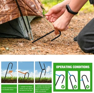 Accessoire de camping en plein air, petits piquets de tente en métal galvanisé résistant à la rouille, robustes, avec <span class=keywords><strong>crochet</strong></span> en J - Product Image 4