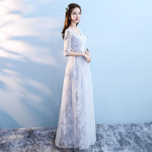 Eleganti Abiti da Sera Economici in Pizzo Grigio per Ragazze, Abiti da <span class=keywords><strong>Damigella</strong></span> per Matrimoni - Product Image 3