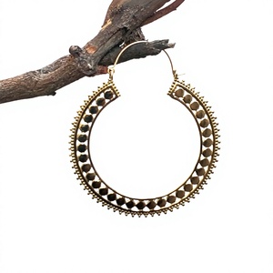 Brass Mandala Big Hoop Earrings Tribal Ethnic Gypsy Hoop Festival India <b>Boho</b> Earring - Product Image 3