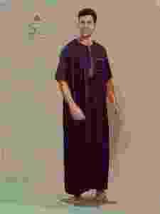 Al Furqan <b>Men's</b> Black Cotton <b>Thobe</b> Round Neck Short Sleeve Floor Length Modest Prayer Wear Middle East Style - Product Image 2