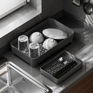 Multifunction Storage Tray Rectangle Matte Finish Gunmetal Color Food Serving Tea Set Holder Living Room Organizer - Product Image 2