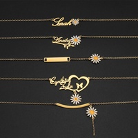 Collier personnalisé en acier inoxydable avec fleur de marguerite et nom gravé, chaîne à maillons romantique, livraison directe