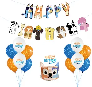 Ensemble de décorations pour anniversaire, thème chien de dessin animé, ballons, bannière, décor de gâteau, 16 pièces, nouveauté