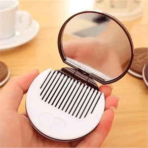 Portable <b>foldable</b> chocolate sandwich cookie makeup <b>mirror</b> with comb, cute princess-style <b>foldable</b> round <b>mirror</b>. - Product Image 4
