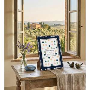 Cadre photo Beltrami 4x6, plaqué argent, design vague bleu marine, cadre en métal - Product Image 2