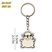 Porte-clés en acrylique mignon Bouledogue, motif chien de dessin animé Kawaii et pose pattes levées, charmant accessoire pour animal de compagnie, transparent et durable avec anneau métallique