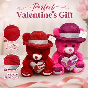 Set de Osos de Peluche Suaves Personalizados al por Mayor con Gorro a Cuadros y Decoración de Corazón LOVE, Osos Lindos Rojos y Fucsia para <span class=keywords><strong>el</strong></span> Día de San Valentín - Product Image 3