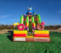 Toboggan gonflable double piste en PVC durable, motif monstre donut personnalisé, pour fêtes d'anniversaire et événements pour enfants