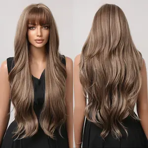 Hot Sale Brown Mixed Blonde Synthetische Perücken mit Bang Long Natural Wavy Hair Perücke für Frauen Tägliches Cosplay Verwenden Sie hitze beständig