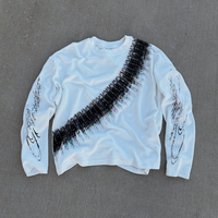 T-shirt à manches longues oversize en coton pour homme, style streetwear, personnalisé, en maille gaufrée épaisse, avec imprimé graphique et col rond, vente en gros