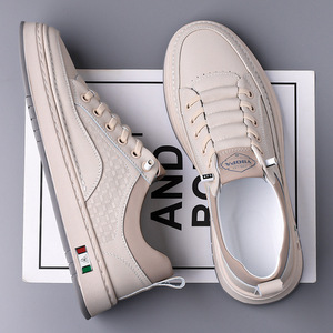 รองเท้าผ้าใบหนังสีขาวลำลองสำหรับผู้ชาย ส้นเตี้ย พื้นยางระบายอากาศ ผลิตที่เวินโจว - Product Image 3