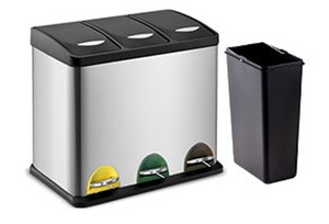 Cubo de Basura de Acero Inoxidable de 24L con Tres Compartimentos, con Pedal, Ecológico, para Exteriores, Hoteles, Hogares y Comunidades - Product Image 3