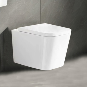 Siège de toilette moderne en céramique monobloc sans rebord Australie Filigrane Mural WC Clapet Remplacement P-Trap Drainage Inclus - Product Image 5