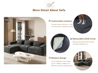 Sofá Seccional Modular ATUNUS de Lujo en Forma de L de Tela con Diseño Italiano Minimalista Moderno para Sala de Estar
