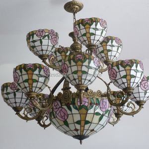 Lustre LED Tiffany style européen en vitrail, 12 têtes, motif fleur de rose, commande tactile, 110V-240V, 2700K blanc chaud, facile à installer - Product Image 3