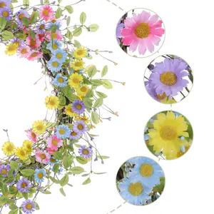 Hot Selling Artificial Colorful Daisy Wreath Handmade Flowers 24 Inch Summer Wreath For Home Decorating