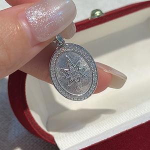 Pendentif étoile à six branches en argent pur S925 avec design de niche, style vintage français simple, ovale brossé, charme religieux - Product Image 1