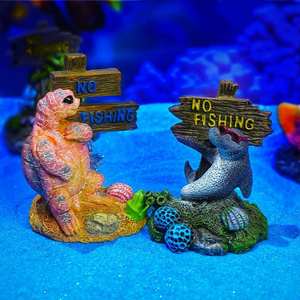 Accessoires d'aquarium en résine 3D écologiques : Décorations de dessin animé pour aquarium, signe d'avertissement pieuvre et poisson-clown, corail décoratif - Product Image 2