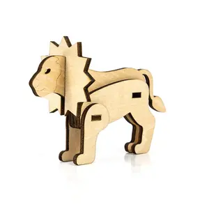 DIY Educational Toys 3d Animals Wood Lion Puzzles Laser Cut 3d Wooden Puzzles For Kids