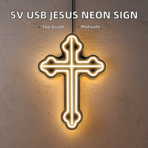 Enseigne néon LED en forme de croix, personnalisable, 5V, à intensité variable, motif Jésus, flexible, pour extérieur, chambre, salon, mariage, église, IP65, décorations en plastique - Product Image 3